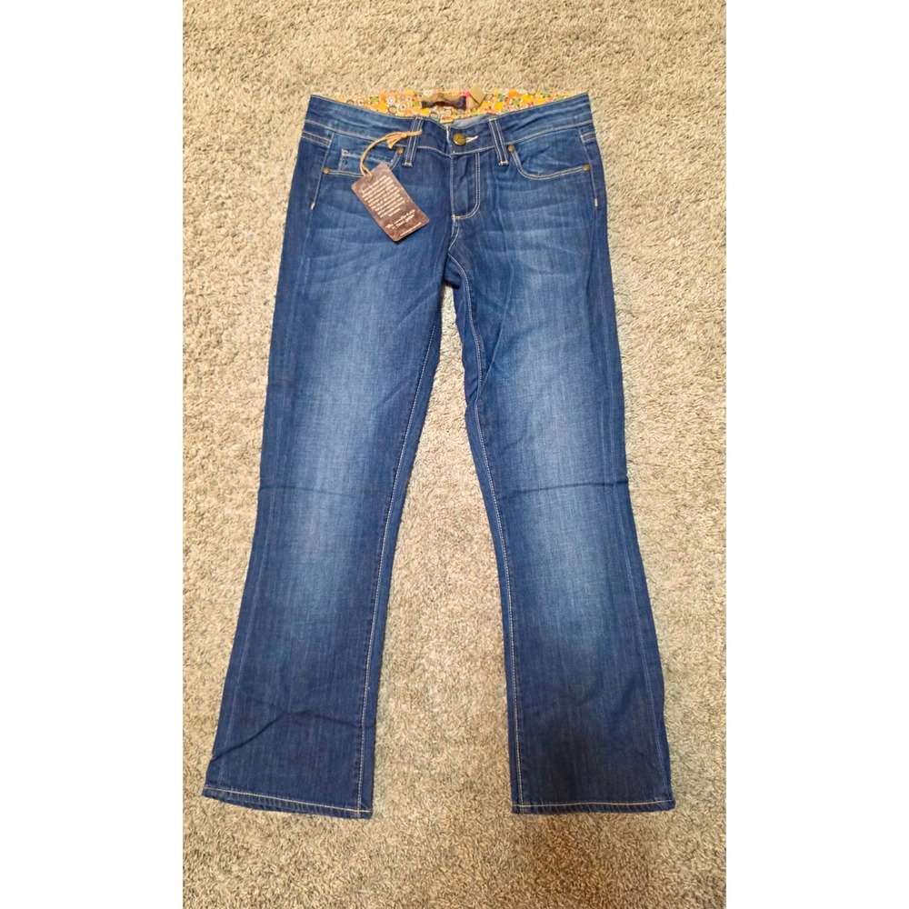 Paige Women's Bootcut Jeans Cropped Low Rise Blue Medium Wash Stretch Size 24x25